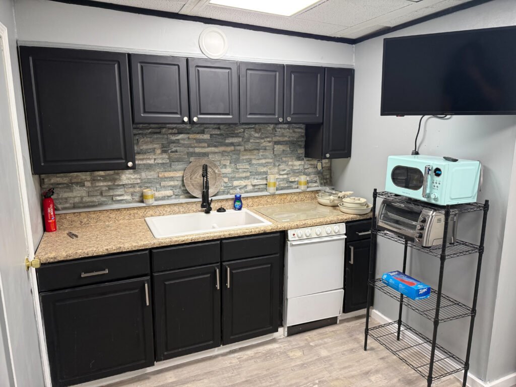 Kitchen counter and appliances inside Unit 3 at The Flight Deck Residences.