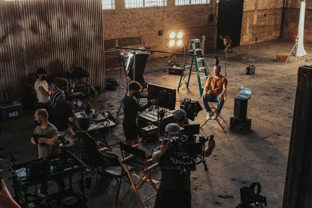Small film crew working on a production